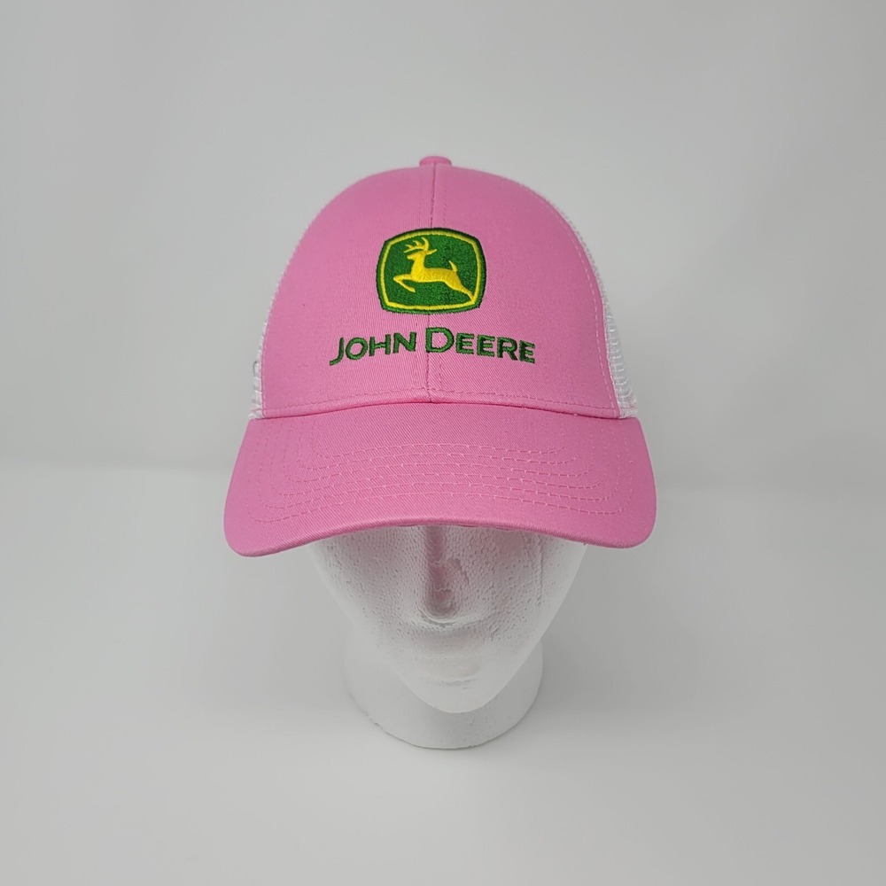 John Deere Women's Hat Snapback Mesh Trucker Cap Pink White Tri County Equipment